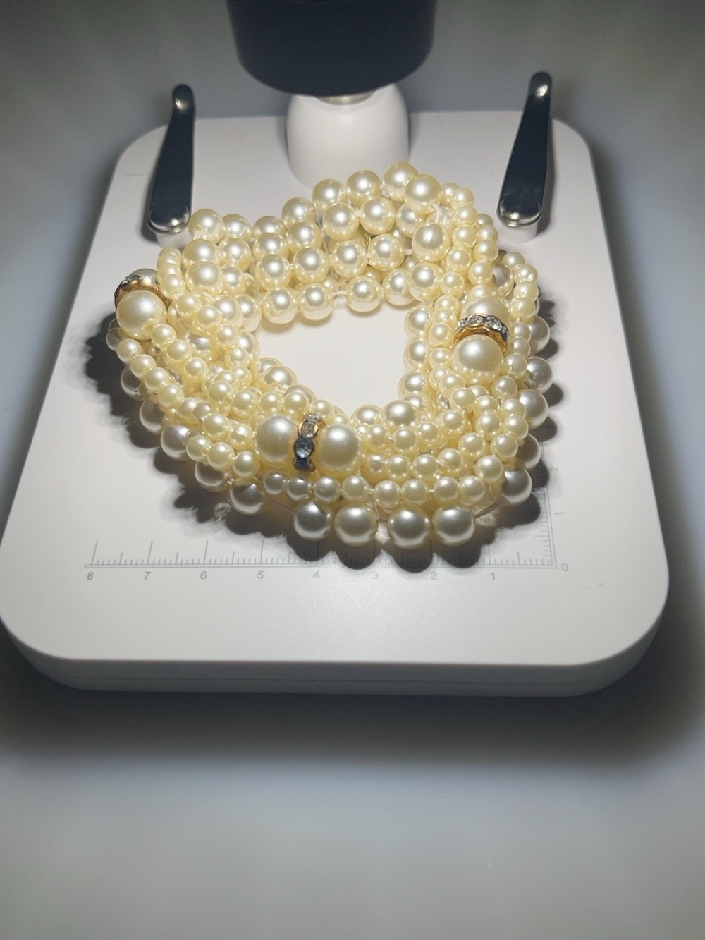 Vintage Faux Pearl Rhinestone Multi Strand Stretch Bracelet